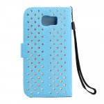 Wholesale Samsung Galaxy S6 Star Diamond Flip Leather Wallet Case with Strap (Blue)